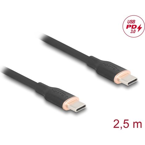 Delock Cable USB 2.0 USB Type-Câ¢ macho a macho PD 3.0 60 W 2,5 m negro Silicona