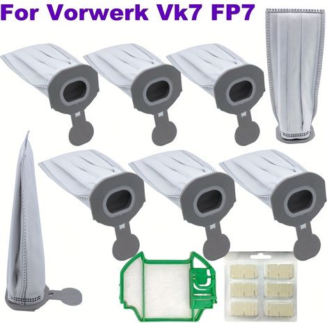 Lot de 8 sacs à poussière de rechange avec préfiltre et feuilles parfumées compatibles avec l'aspirateur sans fil Vorwerk Kobold VK7 FP7 (1/5)