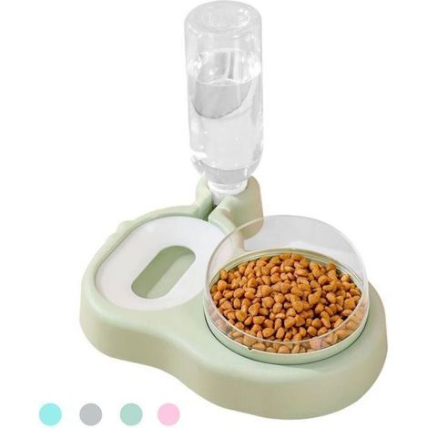 Gamelles surélevées , ensemble de gamelles pour nourriture et eau pour chiots et chats inclinées à 15 ° avec distributeur (vert) (1/5)