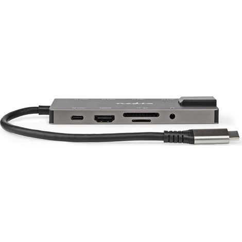 Adaptador de multiples puertos usb usb 32 gen 1 usb c macho rj45 hembra salida hdmi - sd 2x usb c 35 mm hembra 3x usb a hembra 5 gbps 020 m redondo chapado en oro pvc