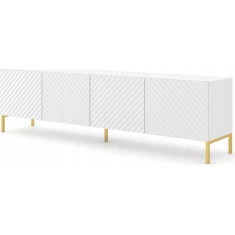 Meuble TV 200x56x42 cm blanc mat SURFA meuble Hi-fi luxueux sur pied avec 4 portes