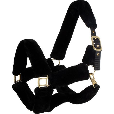 pony, Nero: Cavezza in nylon con inserti in lana sintetica e fibbie inox modello premium