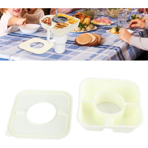 Assiette carrée en silicone réutilisable à trois compartiments avec couvercle, pour tasse Stanley Cup de 40 oz, beige. (1/5)