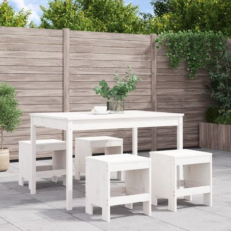 5 Piece Garden Dining Set White Solid Wood Pine vidaXL (1/5)