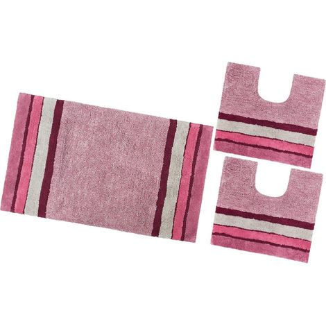 Tappeto Bagno Parure Puro Cotone Antiscivolo Morbido Colori Vivaci 100% Made In Italy - Rosa