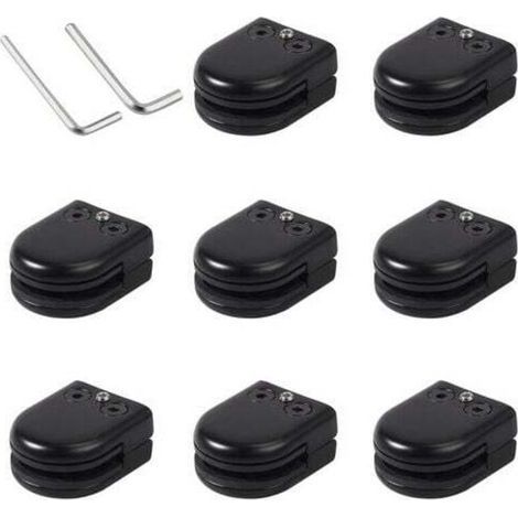 Lot de 8 pinces à verre en acier inoxydable 304 noir – Support solide pour verre 8-10 mm – Finition polie – Installation facile