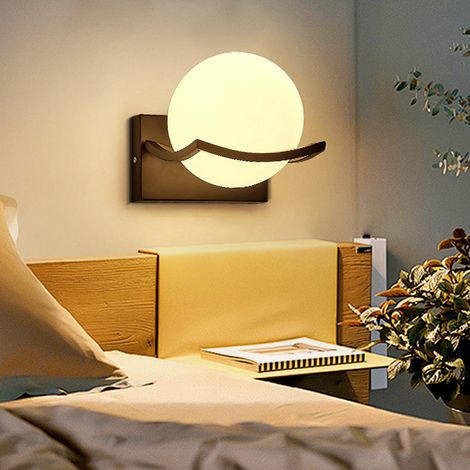 Applique Murale Intérieure Lampe Boule Abat-jour en Verre Lampe de Chevet Murale,Applique Murale Chambre et Salle de Bain,Noir(Ampoul E27 non Incluse) [Classe énergétique F]