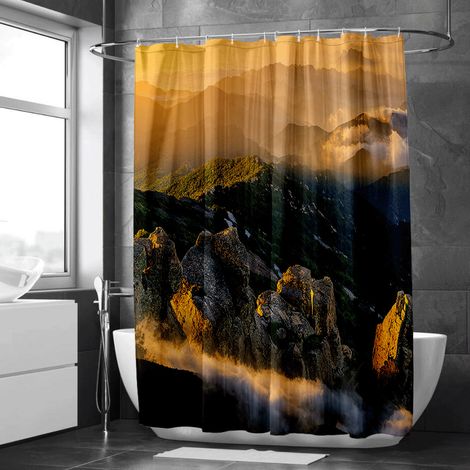 Rideau de douche paysage champêtre, motifs naturels, tissu résistant, accessoire baignoire - 90x180cm (1/5)