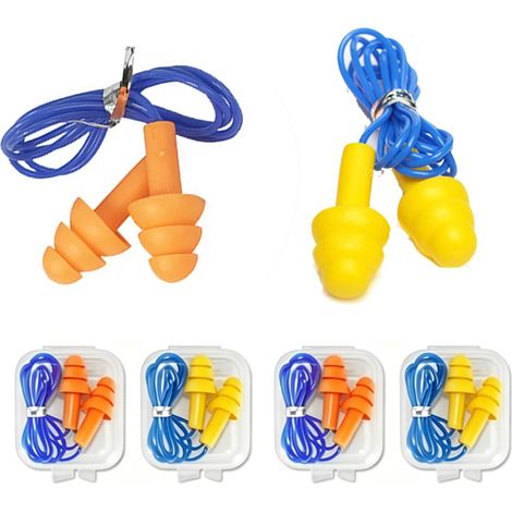 Bouchons d'Oreille en Silicone avec Cordon en PVC 6 Paires Jaune et Orange Bouchon d'Oreille pour Dormir Anti Bruit Protection Auditive pour Piscine Concert Moto Sommeil Avion et Travail Quotidien (1/5)