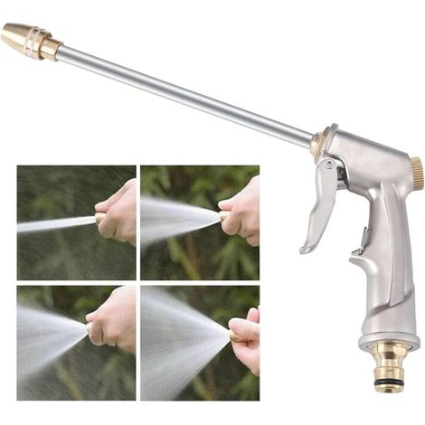 SABIR Pistolet d'arrosage Métal, Pistolet Arrosoir Métal Haute Pression avec Buse en Laiton Lavage de Voiture, Nettoyage, Irrigation de Jardin et Pelouse- Long (1/5)