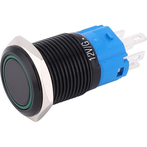 2 Stück 12VDC 16mm Drucktaster 5-polig selbstverriegelnd IP65 wasserdichter Drucktaster mit Leuchte (grün) (1/5)