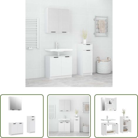 Armoire sur pied -  Ensemble d'armoires salle de bain 3 pcs blanc bois d'ingénierie (1/5)
