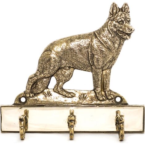 Pastore tedesco, Alsaziano - portachiavi con cane, supporto in ottone per accessori per cani, elegante decorazione per corridoio di Art-Dog (1/5)