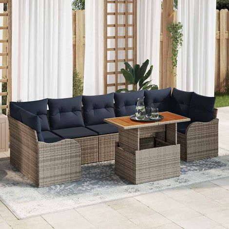 vidaXL Conjunto de sofás de jardín 8 uds. Gris y azul marino (1/5)