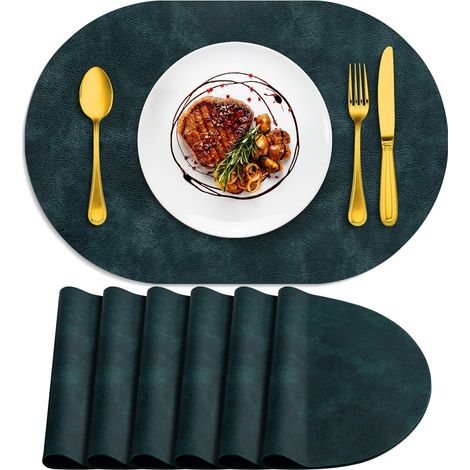 Lot de 6 sets de table ovales résistants à la chaleur, lavables, 30,5 x 43,2 cm, imperméables et faciles à nettoyer pour cuisine, salle à manger, bleu foncé'Noir Foncé 6Pcs, 12" x 17"'Noir Foncé'6Pcs, (1/5)