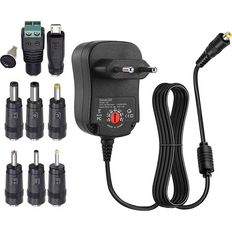 Adaptateur secteur/CC universel multitension 12 W avec 8 prises interchangeables, compatible avec les appareils de 3 V à 12 V (1/5)