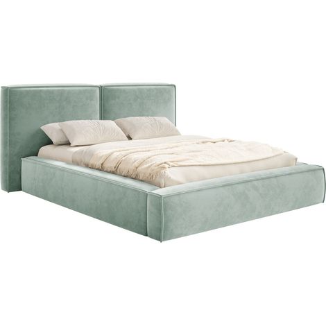 Selsey Tilves – Polsterbett 200x200 mit Bettkasten, Lattenrost, Velours, salbeigrün