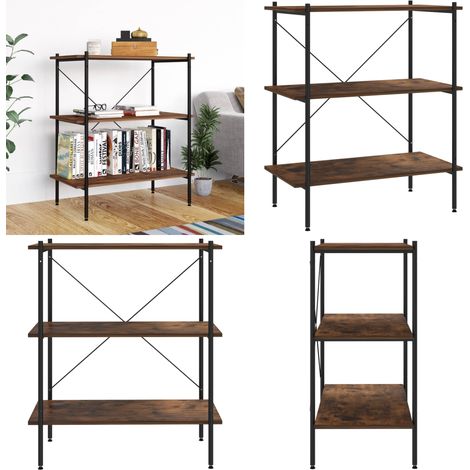 Étagère à 3 niveaux noir et naturel 80x40x92 cm - Étagère de bureau - Étagère de salon (1/5)