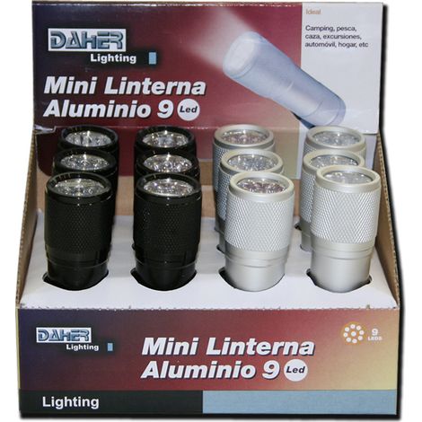 Confezione da 12 unità (espositore) Torcia elettrica in alluminio. 9 Led Electro DH 60.362 8430552122363