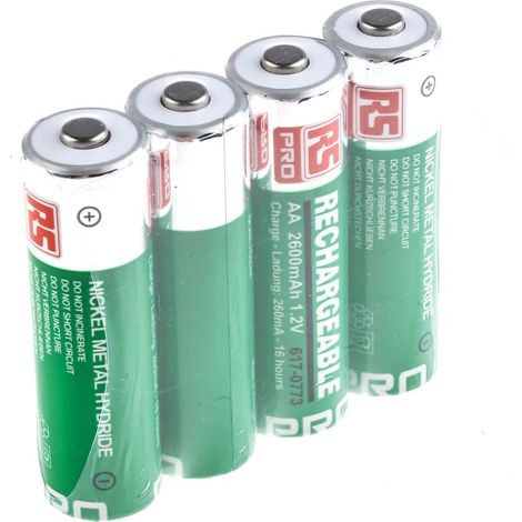 Batteries AA rechargeables 2.6Ah RS PRO, NiMH, 1.2V ( Prix pour Paquet de 4 )