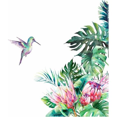Autocollant Mural Plante Verte Sticker Tropicale, Sticker Mural Autocollant Amovible Bricolage, Autocollants Aquarelle Stickers Muraux, Décoration Pour Décoration De Maison Et De Pièce, 68 X (1/5)