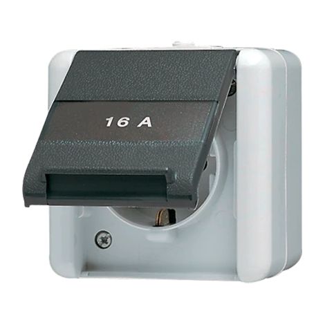 Jung Toma de corriente SCHUKO®, 16 A 250 V , SAFETY+, con campo de rotulación, vertical, IP 44, WG 800, anthrazit 820 KINAW
