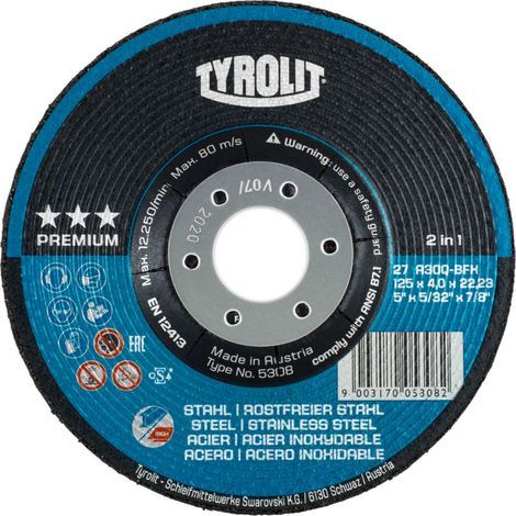 TYROLIT Disque d'ébarbage PREMIUM«2 en 1», ⌀ disque x largeur de disque : 115 x 4 mm