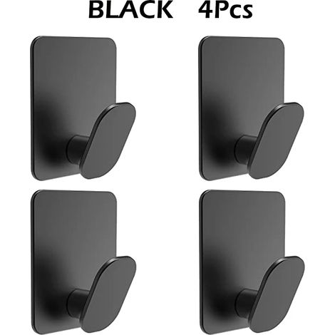 (LOT DE 4, NOIR) Crochets pour vêtements de salle de bain, crochets muraux adhésifs, porte-serviettes en acier inoxydable, accessoires de salle de bain et de cuisine, crochets multi-usages (1/5)