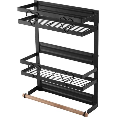 Étagère à épices magnétique, structure en acier, support pour réfrigérateur, organisateur de cuisine avec barre porte-serviettes et crochets