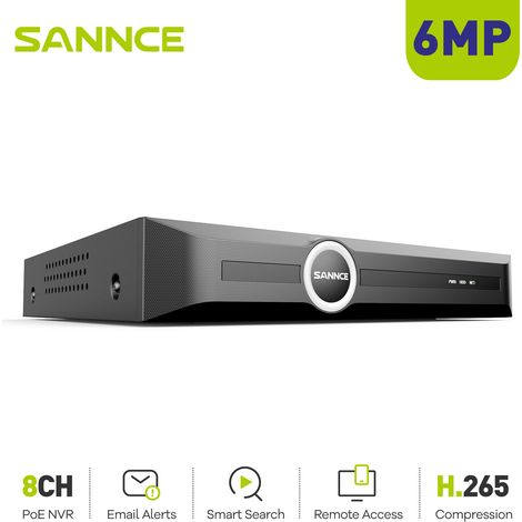 SANNCE NVR PoE de 6 MP y 8 canales para sistemas de cámaras de seguridad domésticas con notificación de reproducción inteligente e imagen adjunta (1/5)