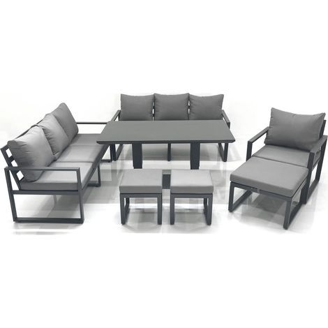 Fimous Outdoor Garden Furniture Set Aluminium Lounge Sofa Adjustable Rising Lifting Dining Table Sets with 3 Footstools Dark Grey (1/5)