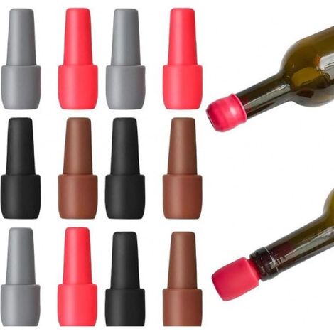 12 Pièces Silicone Bouchons de Vin, Reusable Sparkling Wine Bottle Stopper, Bouchon de Bouteille de Vin, Gardez le Vin Frais, pour Bière, Champagne, Prosecco (1/5)