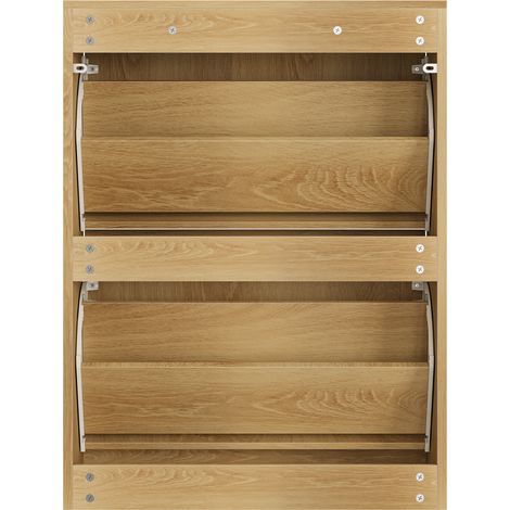 60 cm Schuhschrank in Eichenoptik, freistehend, Mid-Century Modern, 2 Klappfächer (1/5)