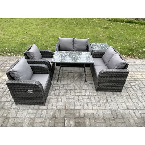 Fimous Polyrattan Garten Esstisch Set Gartenmöbel Sofa mit Rechteckiger Esstisch Beistelltisch Dunkelgrau Gemischt (1/5)