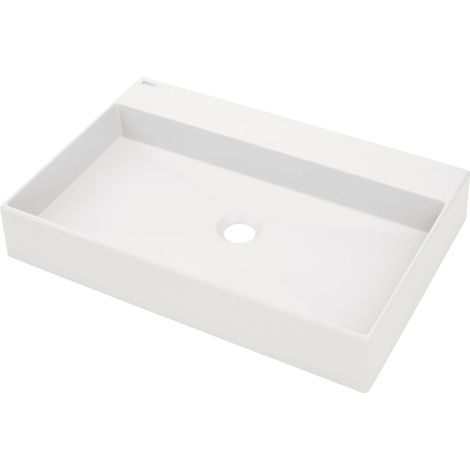 Aufsatzwaschbecken Weiß eckig Granitoptik mit Armaturenbank "Correo" (1/5)