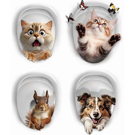 Lot de 4 stickers WC animaux mignons - Lot de 4 stickers WC animaux mignons - Lot de 4 stickers WC animaux mignons (1/5)