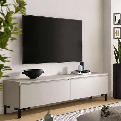 Mueble para TV Mimasato, un Estante, 2 Puertas Made in Italy, con Patas, 150x37x45h cm Gris Claro (1/4)
