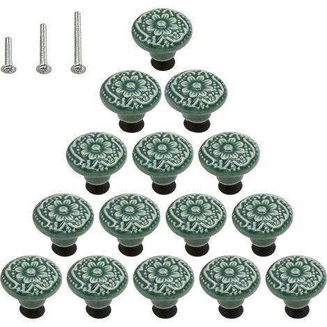 Lot de 15 poignées de commode en céramique brillante style champignon avec 3 vis de montage, couleur azur (1/4)