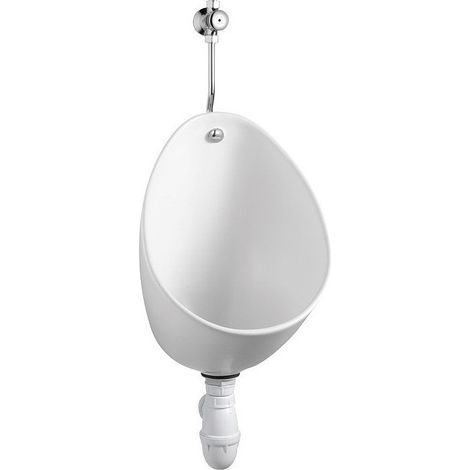 Jacob Delafon – Urinoir coquille 31 x 41,5 cm – Alimentation par-dessus – Fixations fournies – Robinet temporisé G1/2 avec réglage de débit
