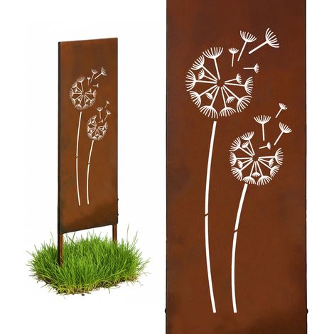 Relaxdays Edelrost Gartendeko, Pusteblume, HB: 85 x 28 cm, Gartenstecker wetterfest, rustikal, zum Stecken, Eisen, braun (1/5)