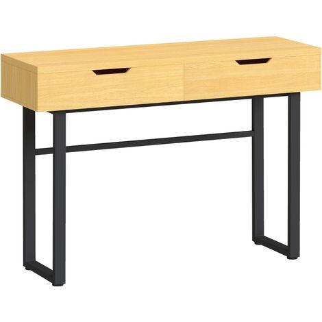 Consolle stretta da ingresso con 2 cassetti, struttura metallica, 110 x 35 x 76,5 cm, naturale (1/5)