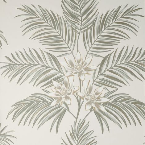 Fine Decor Bali Floral Leaves Cream Grey Wallpaper Botanical Flowers Modern (1/4)