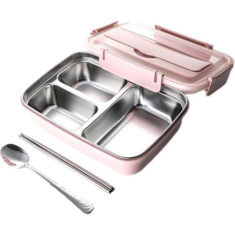 Bento Box - Acier Inoxydable 304 - Micro-ondes - Isolée Double Paroi - Étanche - Pour Bureau École Pique-nique - 3 ou 4 Compartiments - 1 Pièce (1/5)