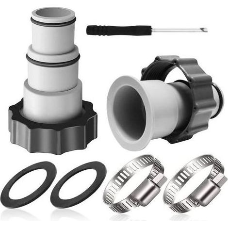 (Couleur:Gris)Lot de 2 adaptateurs pour tuyau de piscine Intex, 32-38 mm, pour pompes avec raccord fileté et valve à piston, accessoires (1/5)