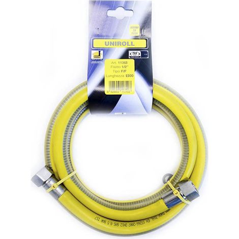 Tubo flexible de gas de 1,5 m - 1/2" FF inoxidable según norma EN 15266 para cocina/campana UNIROLL