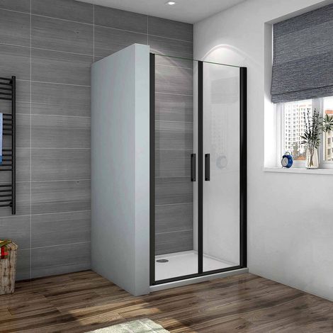 Océan Porte De Douche Battante Noire 90x200cm Profité Noir Et 8mm Anti-calcaire (1/5)