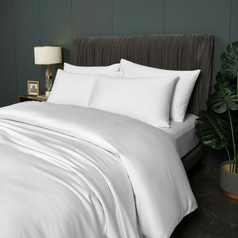 Parure de lit d'été en bambou blanc uni 200 x 220 cm - Housse de couette 2 places avec fermeture éclair et 2 taies d'oreiller de 80 x 80 cm - Respirante et fraîche (1/5)