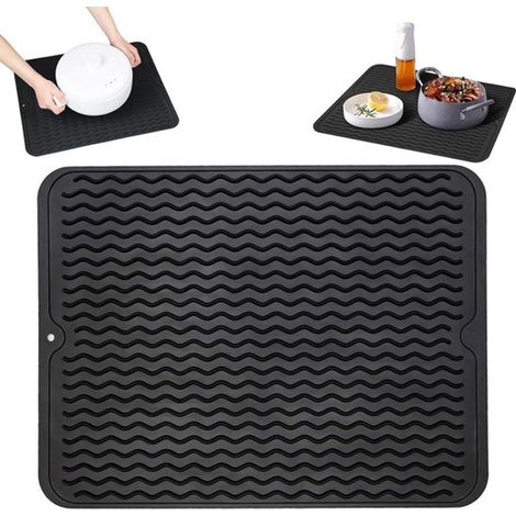 Tapis de vaisselle x cm - d'égouttage en comptoir bar Antidérapant Résistant à la chaleur 30 40 silicone Noir (1/5)