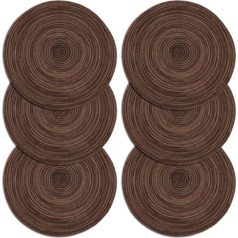Set mit 6 runden Platzsets (35 x 35 cm), aus geflochtener Baumwolle und Polypropylen, hitzebeständig bis 70 °C, rutschfest und waschbar