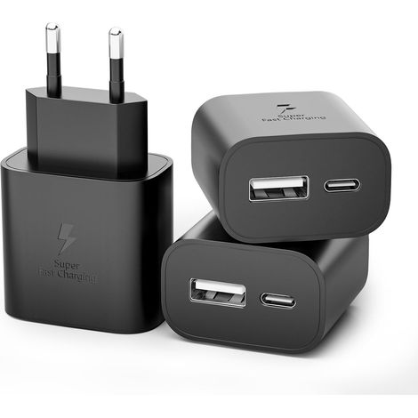 3 Pièces Chargeur USB C, 25W 2-Port USB-C et USB-A Super Rapide Prise Secteur Adaptateur pour S25 S24 S23 S22 S21 S20 Ultra FE, A56 A55 A54 A53 A52 A40 A36 A35 A34 A16 A15 Z Flip6 (1/5)